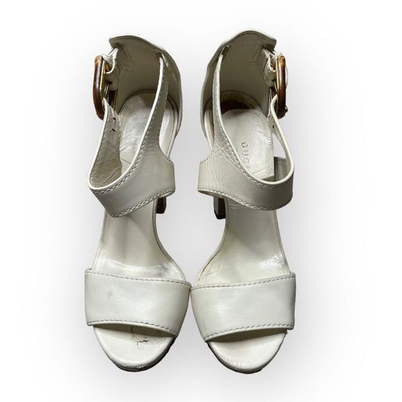 Authentic GUCCI White Soft Leather Chunky Heel Buckle Sandal Shoes  36.5 - Picture 2 of 7